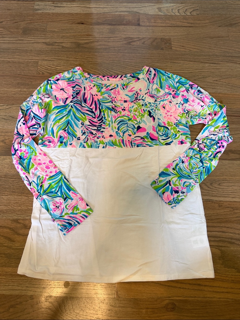 Lilly Pulitzer Floral Colorblock Long Sleeve Top - Pink, Green & White
